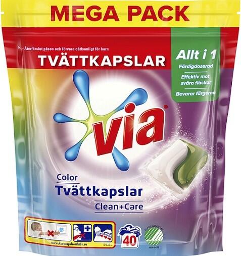 Tvättkapslar Diversey Via Color Clean+Care 40st