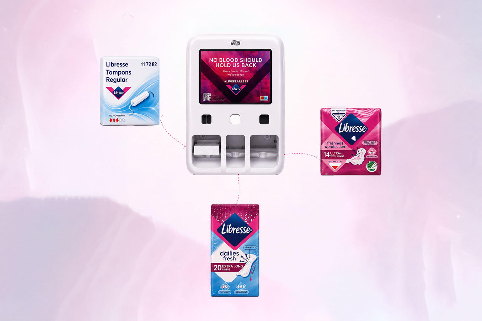 Tampong, Binda & Trosskydd Libresse med en fri Dispenser